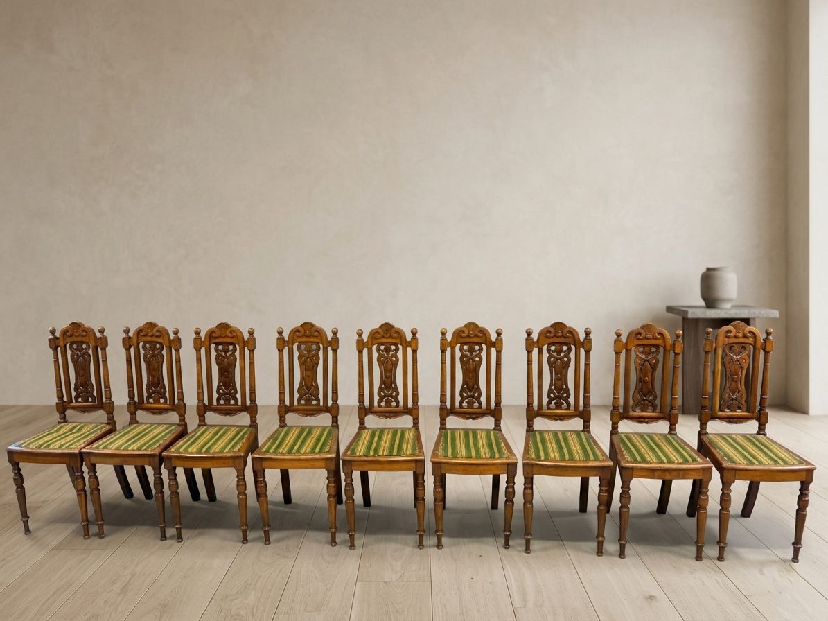 Set Of 9 Renaissance Revival Dining Chairs, Carved Wood, Czechoslovakia, Early 20th Century photo Furniture