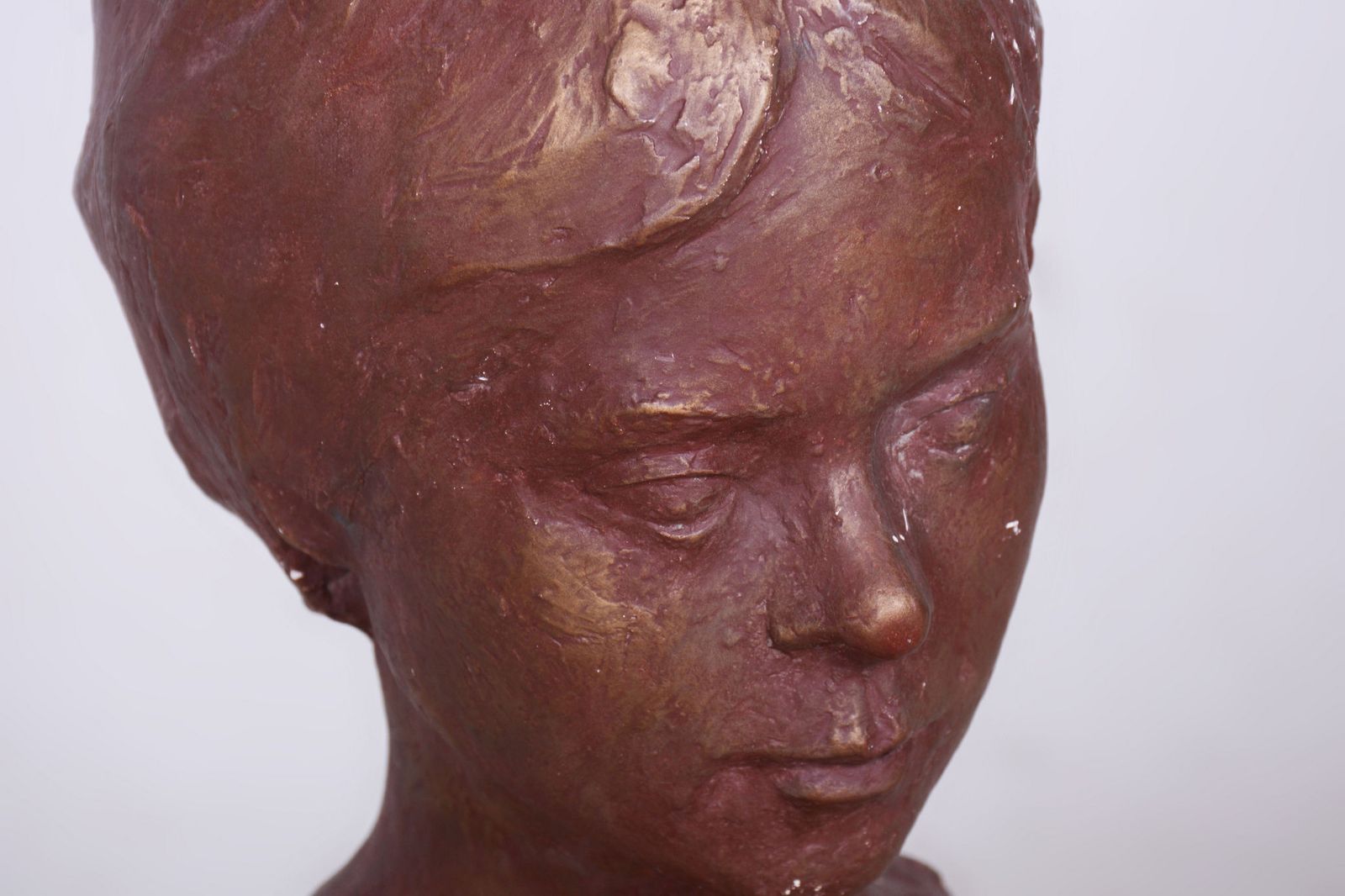 Original Art Deco Statuette Of Young Woman, Painted Plaster, Czech, 1920s photo 400.0