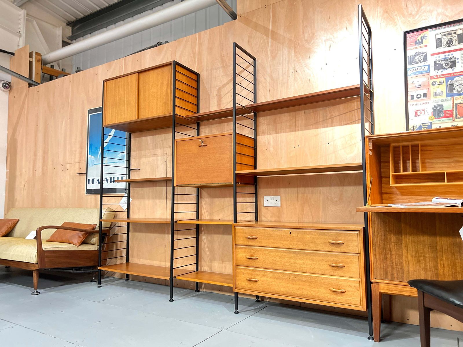 Staples Teak Ladderax Wall System, Three Bays With Cabinets And Shelves photo Furniture