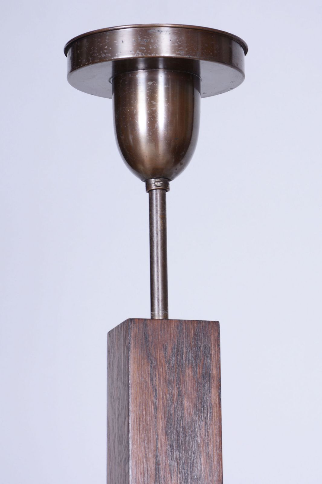 Restored Art Deco Chandelier, Oak, Brass, Opaline Glass, Czech, 1920s photo buy