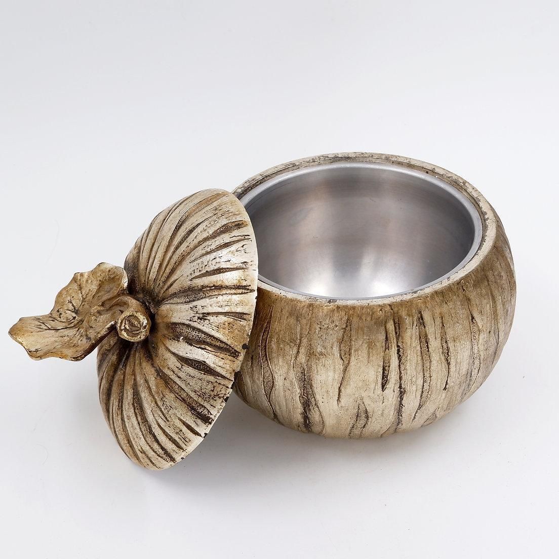 Pumpkin Shaped Ice Bucket With Textured Details On The Skin And Leaves. photo furniture