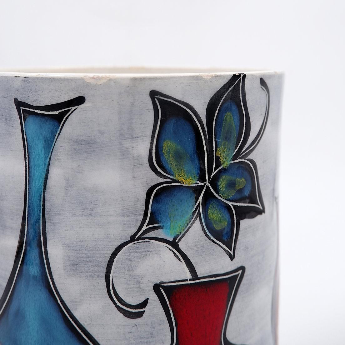 Italian Round Vase With Bottle And Floral Motifs   50/60s photo buy