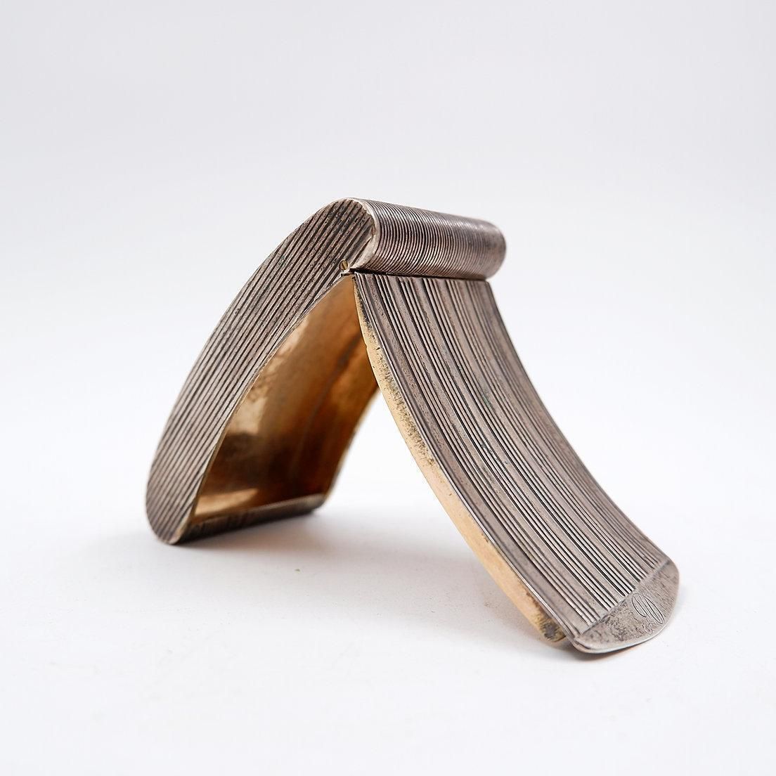 Curved Ribbed Silver Gilt Pocket Snuff Box   19th Century photo for sale