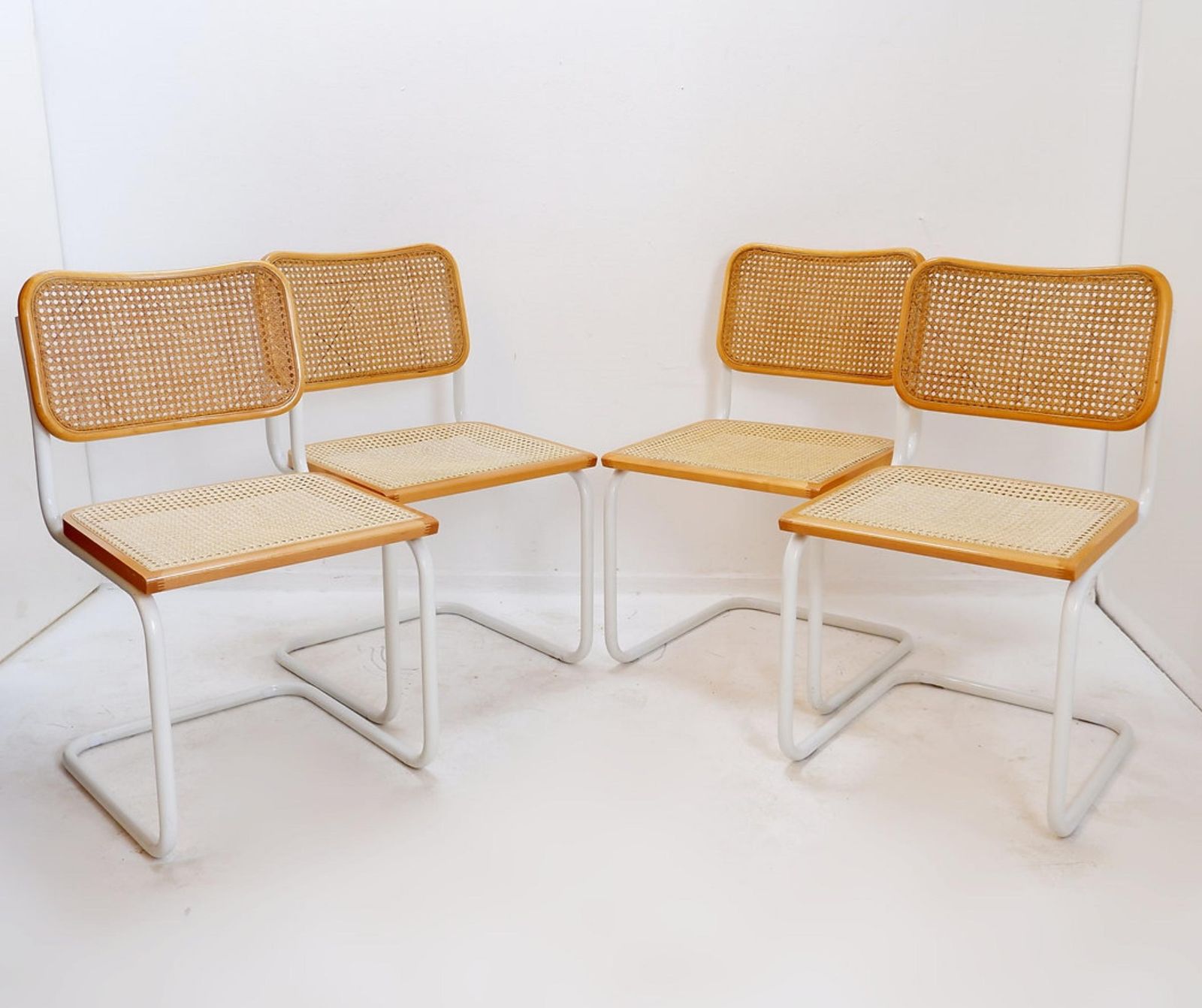 Mid Century Modern Set Of 4 Italian Cane Chairs In The Style Of Marcel Breuer photo for sale