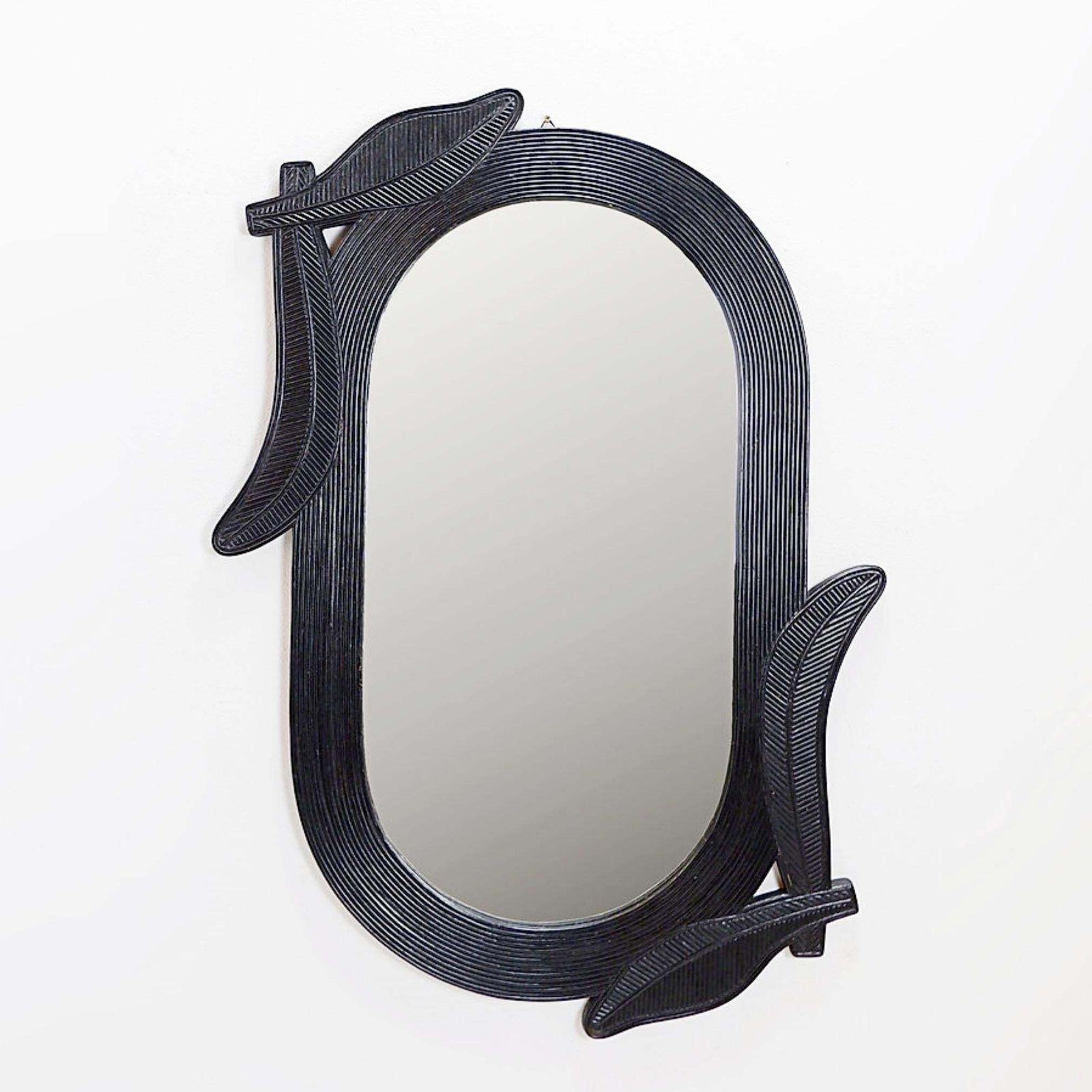 Large Vivai Del Sud Wall Mirror In Black Lacquered Bamboo   1970s photo furniture