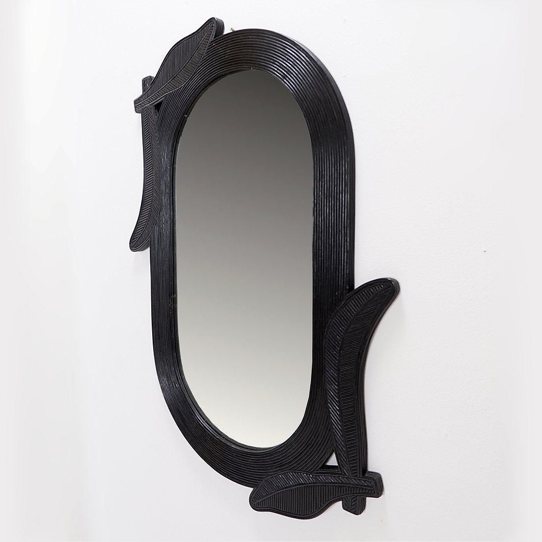 Large Vivai Del Sud Wall Mirror In Black Lacquered Bamboo   1970s photo for sale