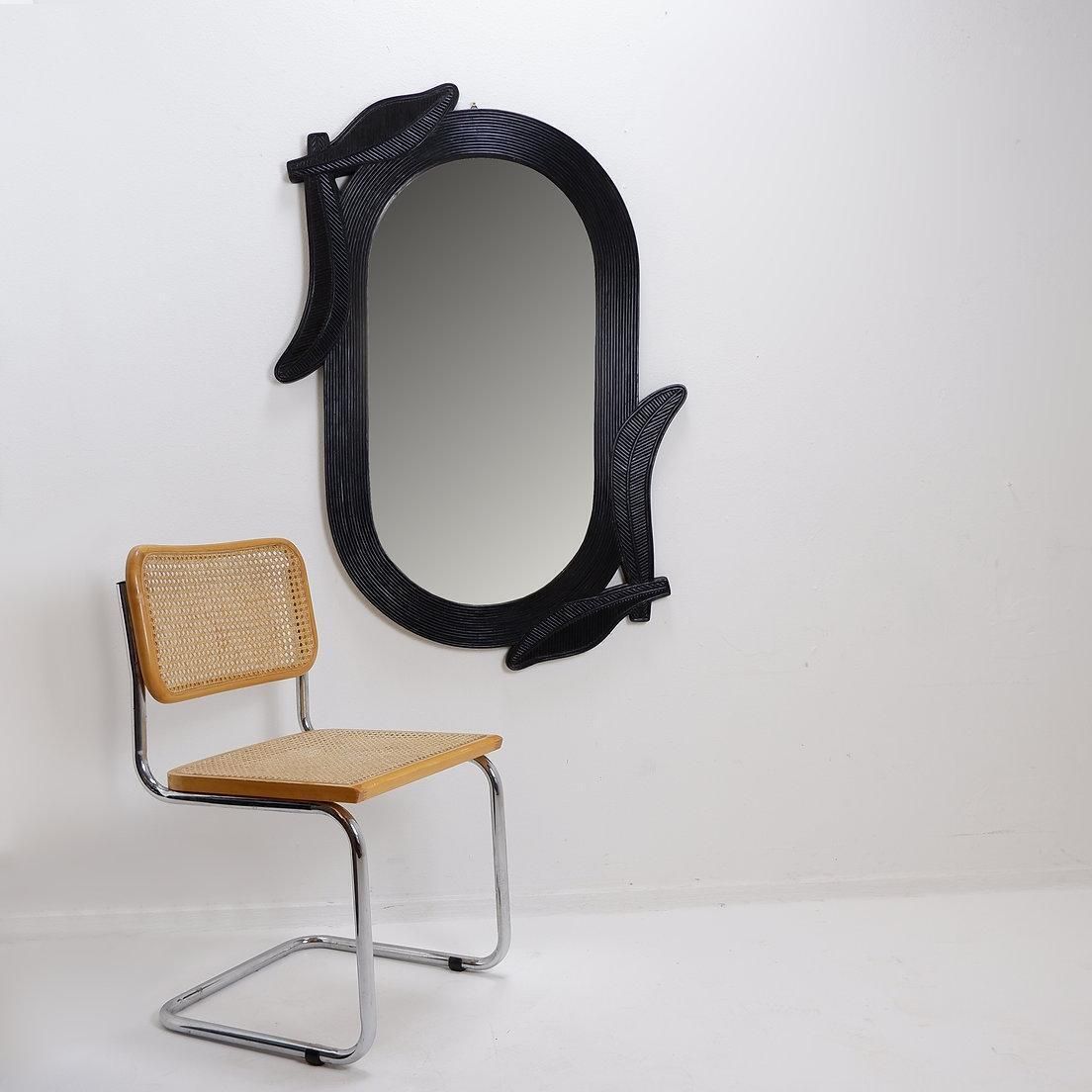 Large Vivai Del Sud Wall Mirror In Black Lacquered Bamboo   1970s photo 1729.0