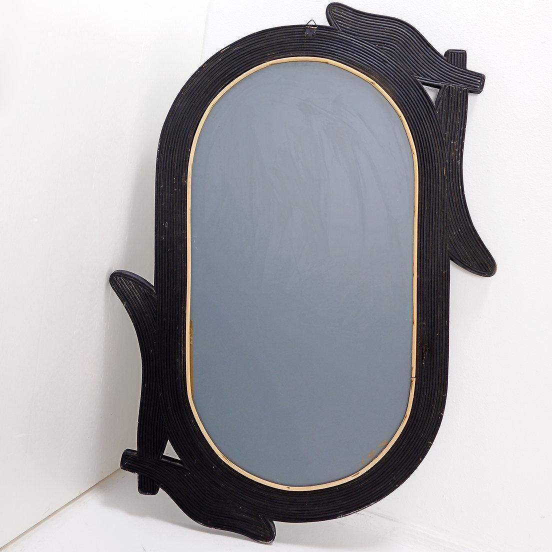 photo for sale Large Vivai Del Sud Wall Mirror In Black Lacquered Bamboo   1970s