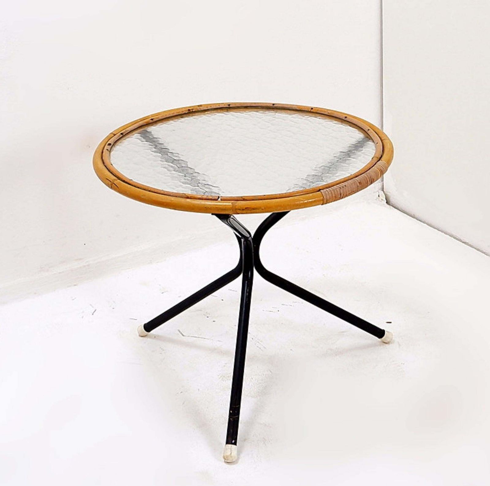 Mid Century Side Table In Bamboo, Metal And Glass  The Netherlands 1960s photo for sale