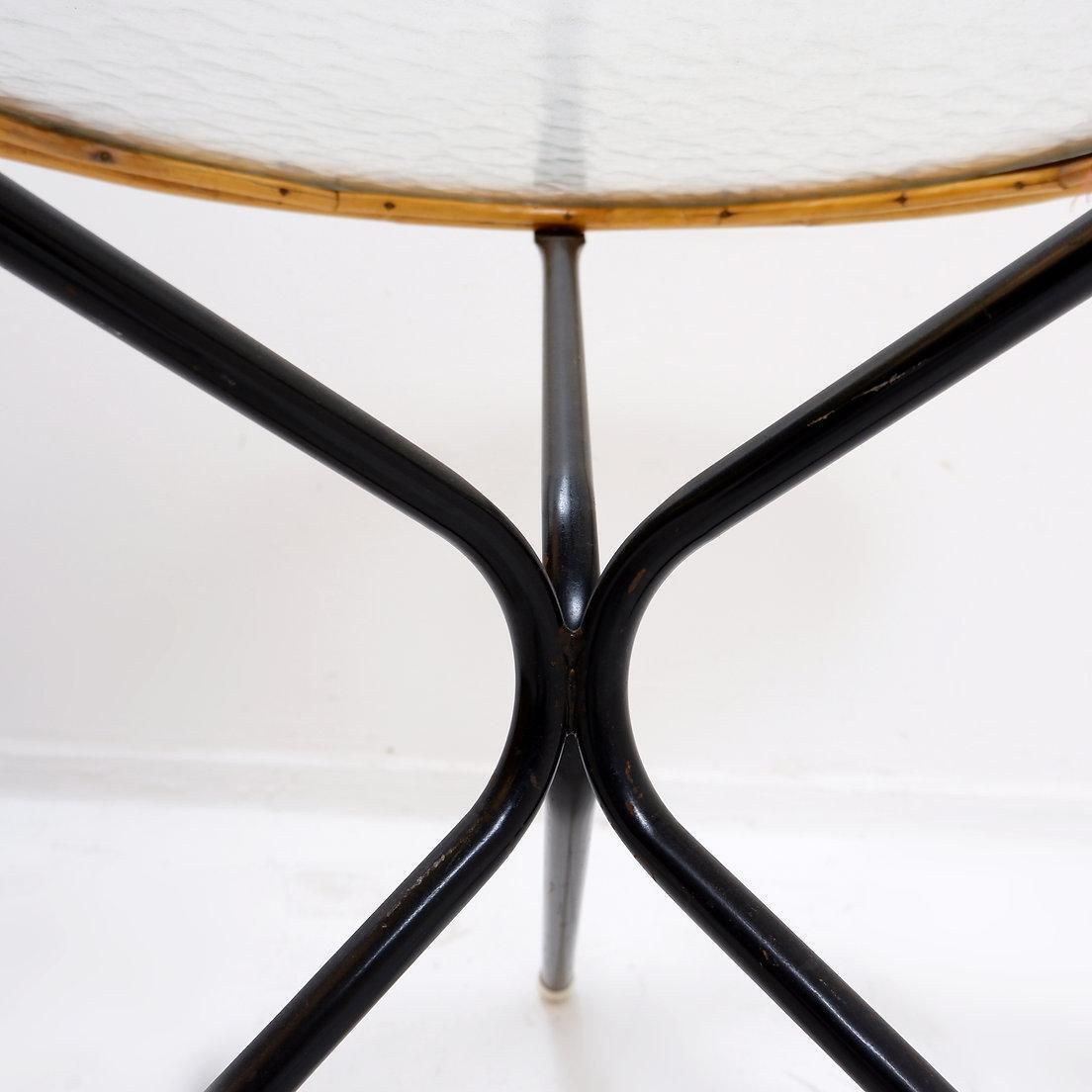 Mid Century Side Table In Bamboo, Metal And Glass  The Netherlands 1960s photo vinterior