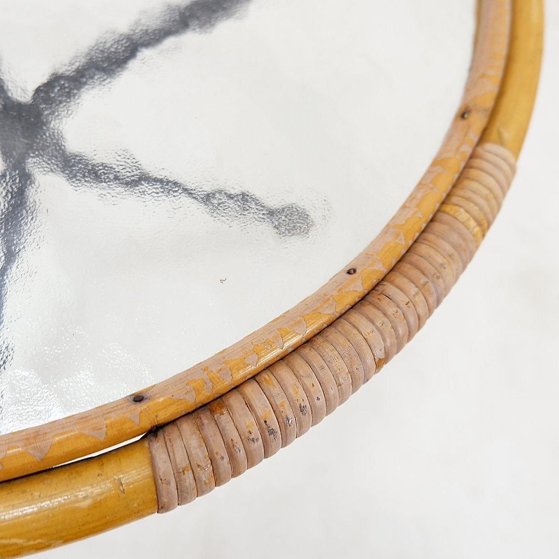 Furniture Mid Century Side Table In Bamboo, Metal And Glass  The Netherlands 1960s photo