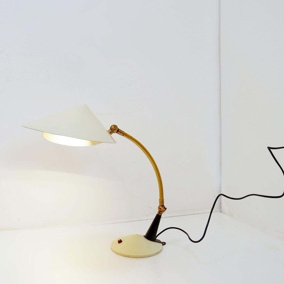 Stilux Milano Desk Or Wall Lamp In Creamy White Lacquer With Brass Details photo for sale