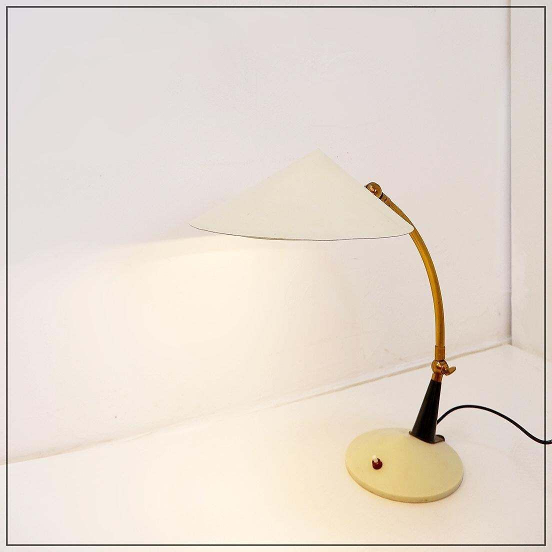 Stilux Milano Desk Or Wall Lamp In Creamy White Lacquer With Brass Details photo 1348.0