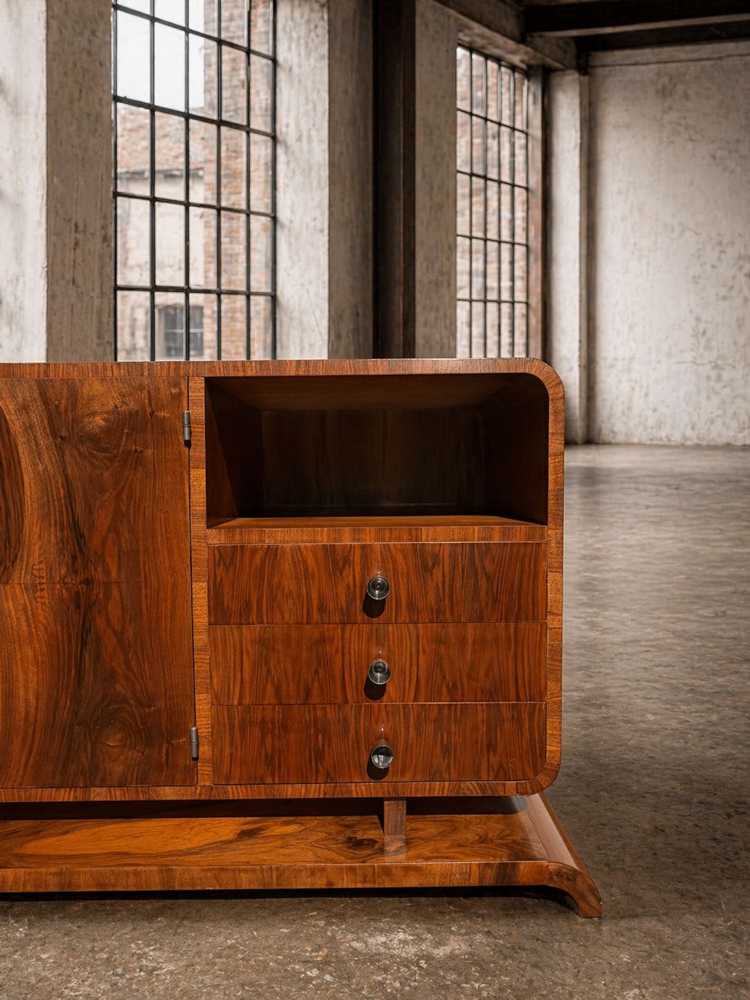 photo furniture Art Deco Walnoten Dressoir / Kast, Jaren 1930–1940, Midden Europa