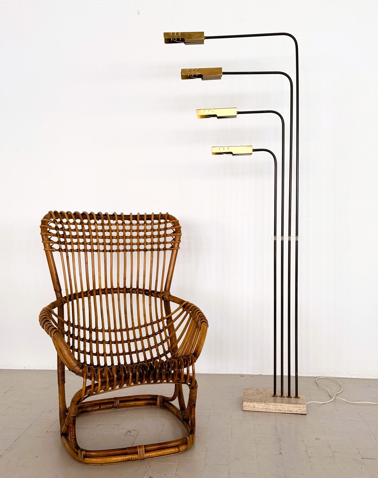 Italian Travertine And Brass Floor Lamp By Goffredo Reggiani, 1960s photo furniture