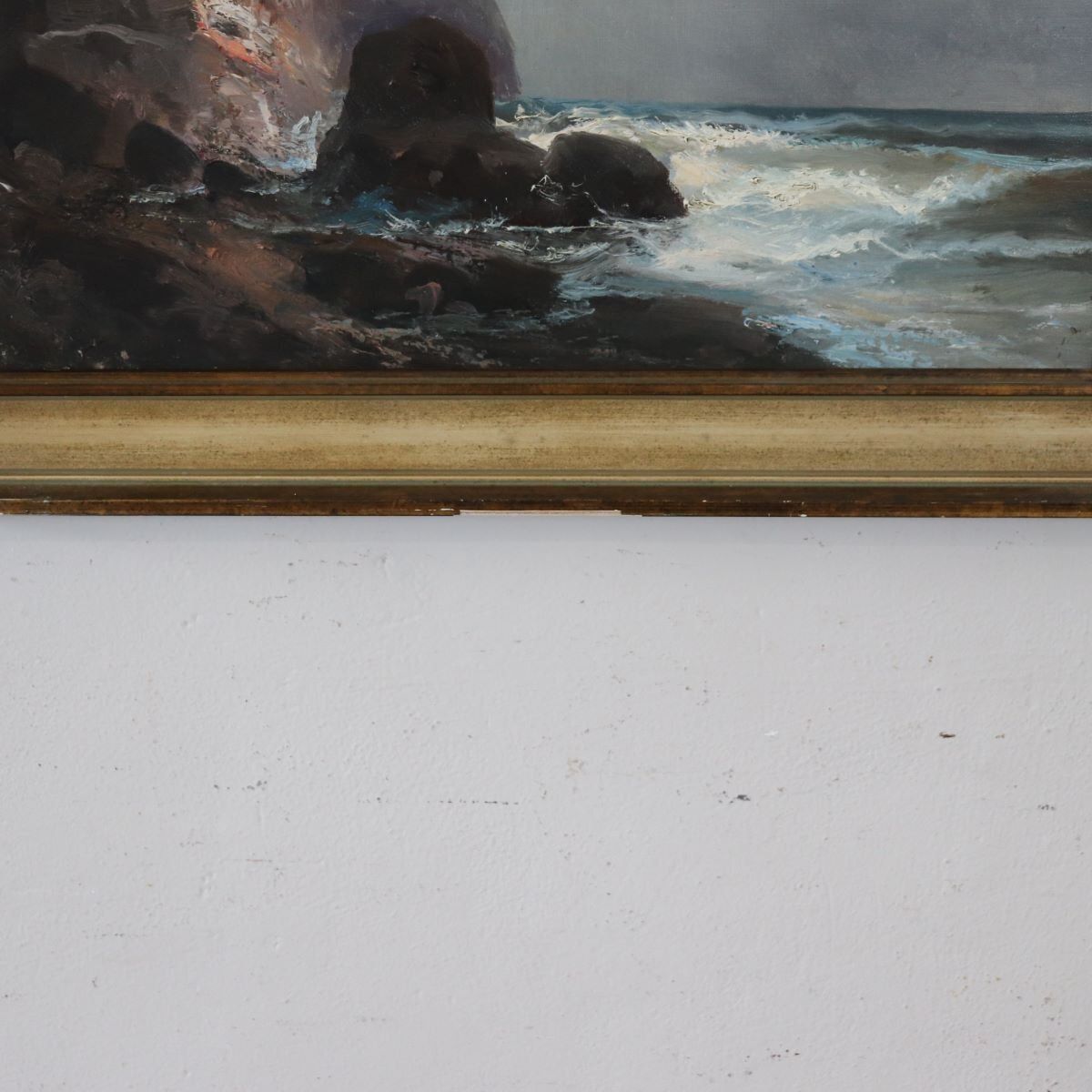 photo furniture Seascape With Cliff, Oil Painting On Canvas, 20th Century, Framed