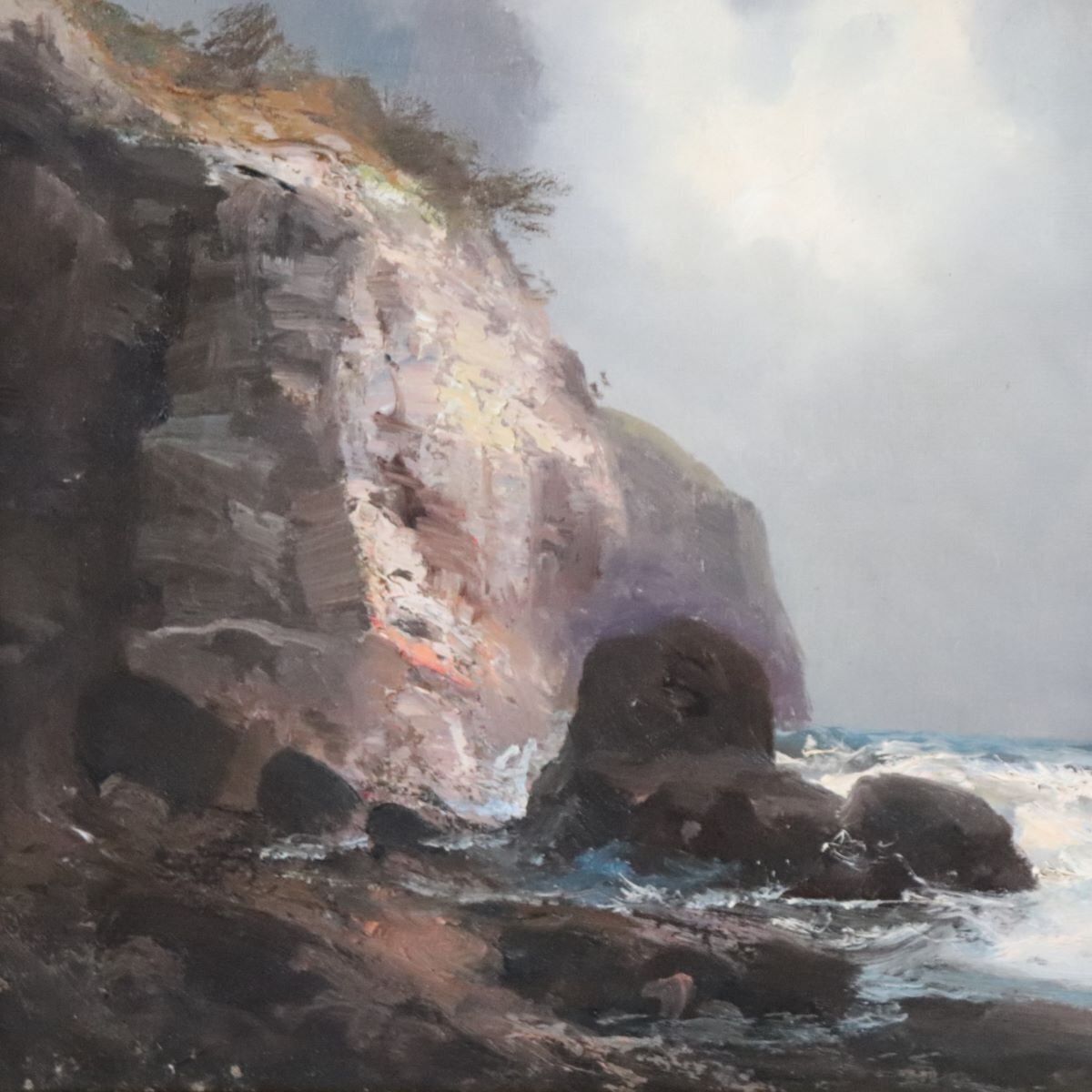 photo for sale Seascape With Cliff, Oil Painting On Canvas, 20th Century, Framed