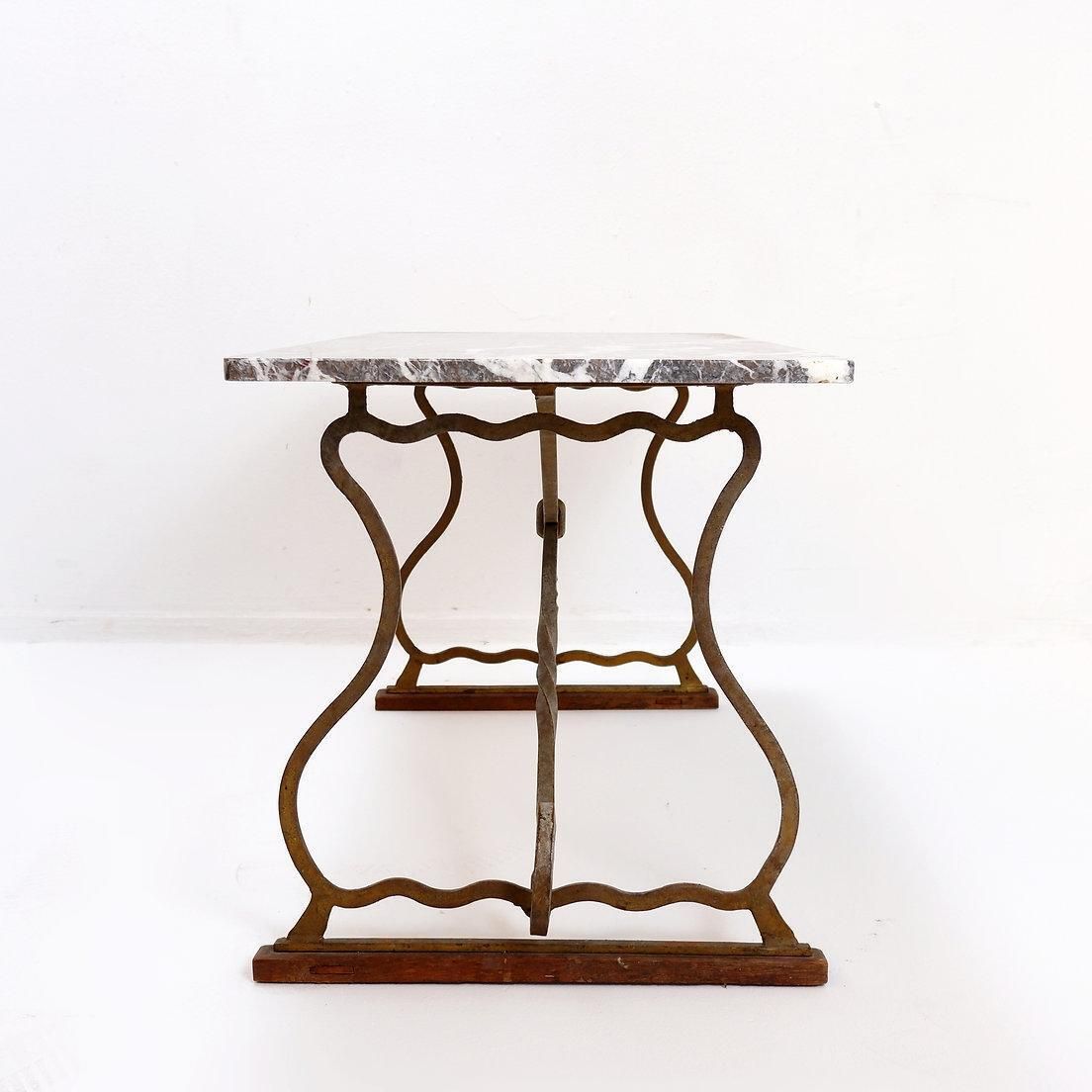 Wrought Iron And Marble Coffee Table In The Style Of Gilbert Poillerat photo for sale