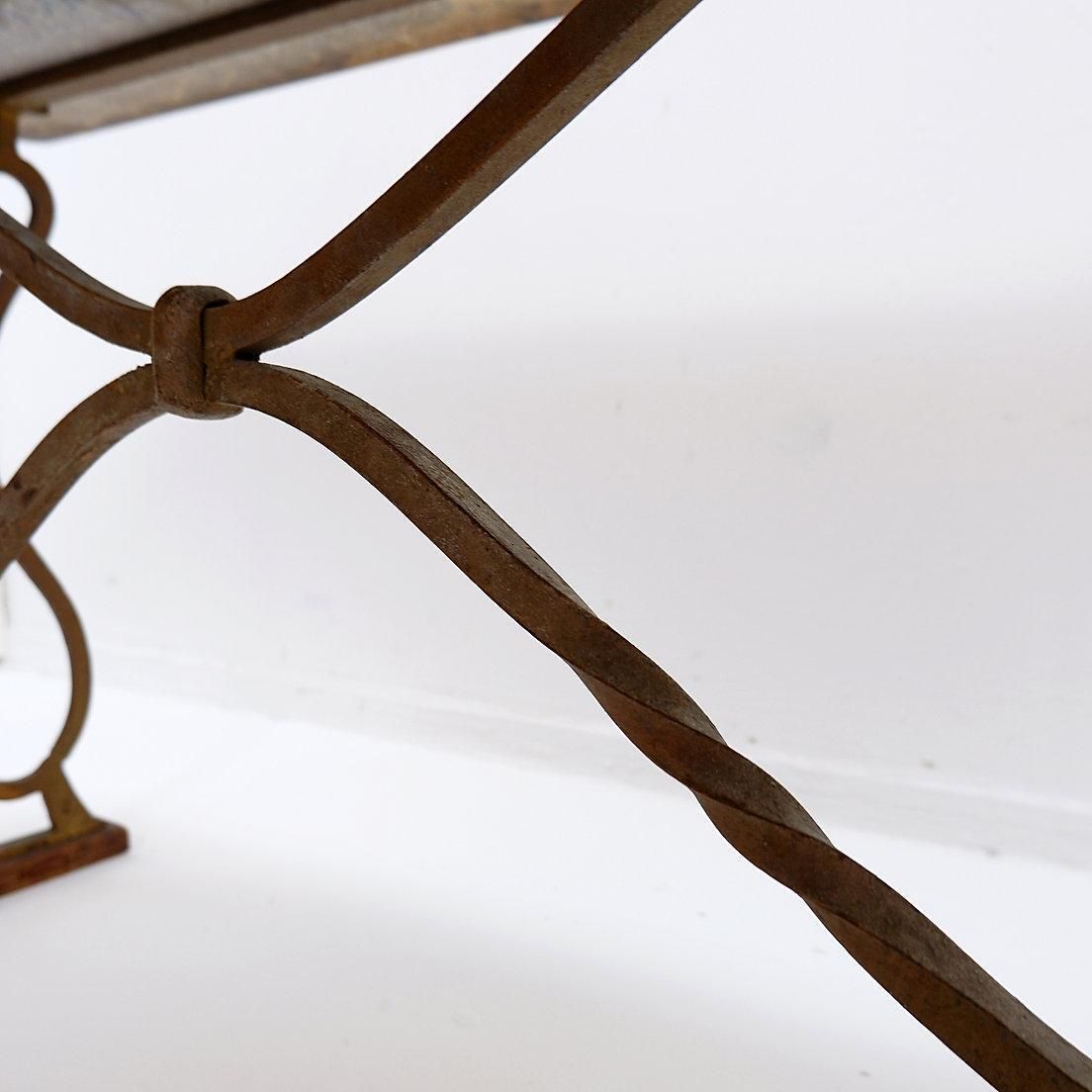 photo for sale Wrought Iron And Marble Coffee Table In The Style Of Gilbert Poillerat