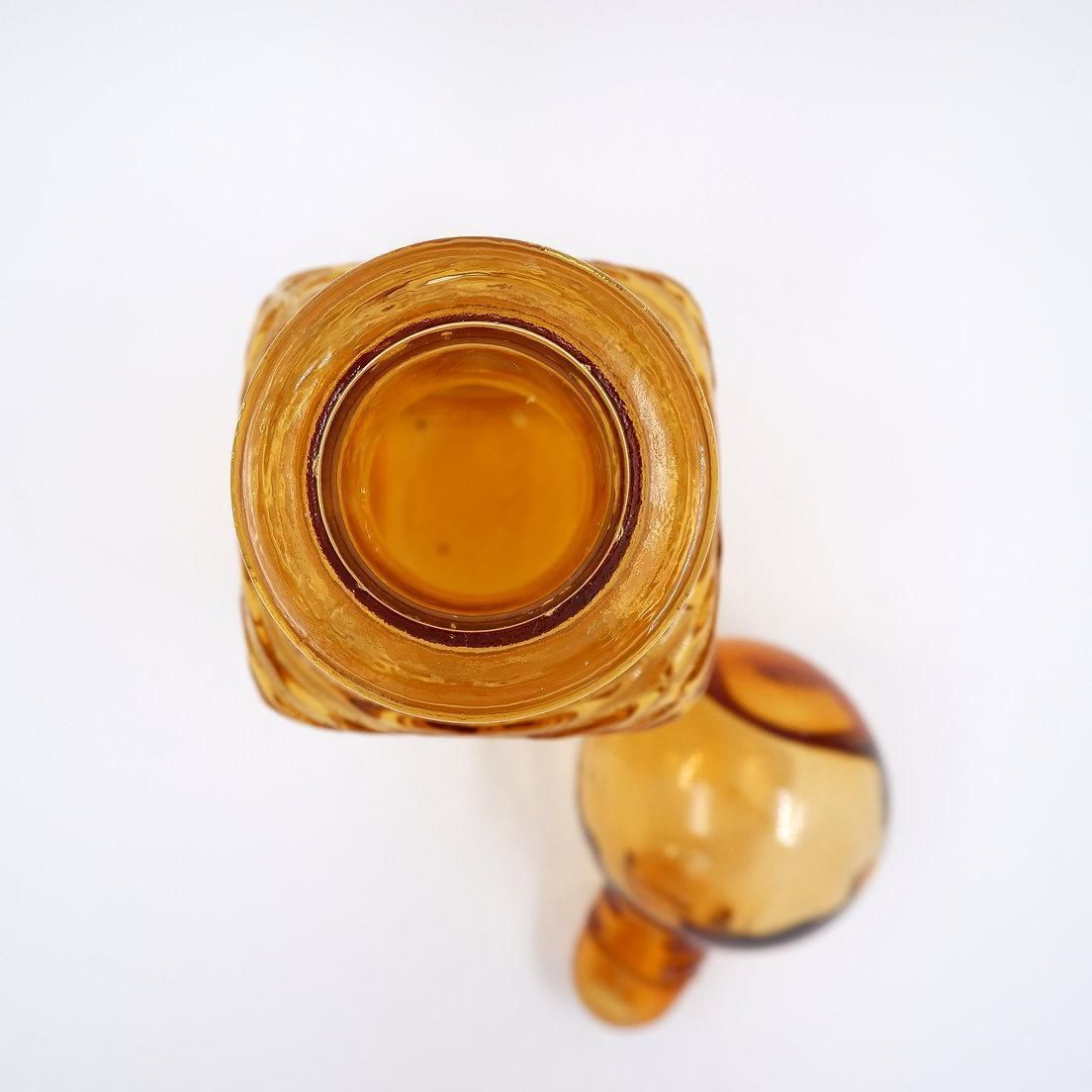 Vintage Amber Wavy Empoli Italian Glass Mcm Decanter Round Ball Stopper photo Home Decor