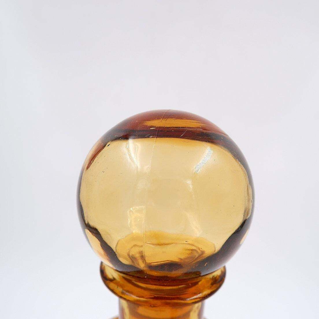 Vintage Amber Wavy Empoli Italian Glass Mcm Decanter Round Ball Stopper photo 217.0