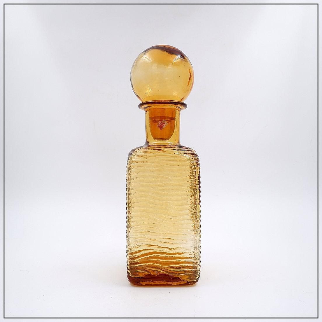 Vintage Amber Wavy Empoli Italian Glass Mcm Decanter Round Ball Stopper photo buy