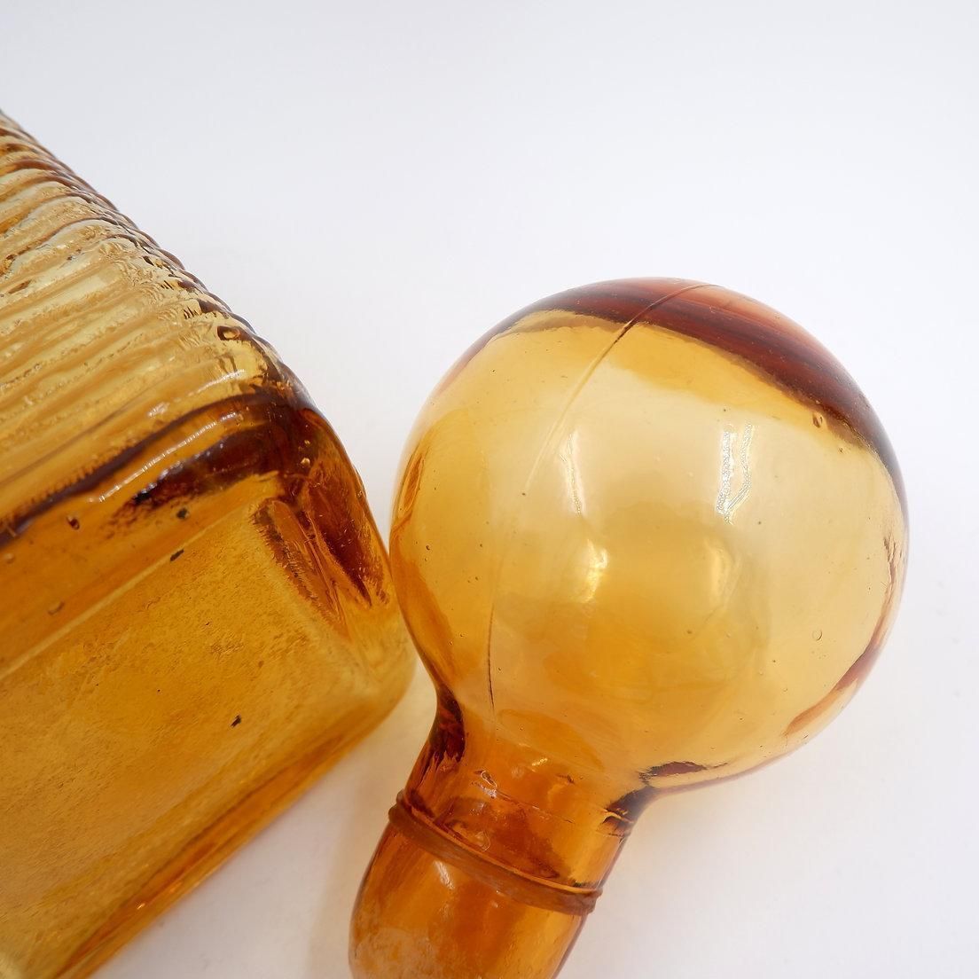 Vintage Amber Wavy Empoli Italian Glass Mcm Decanter Round Ball Stopper photo vintage