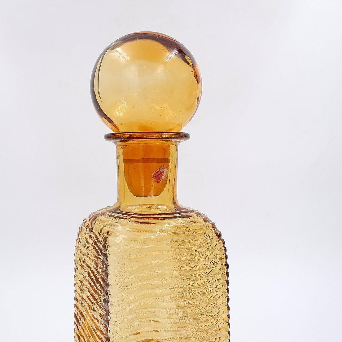 photo furniture Vintage Amber Wavy Empoli Italian Glass Mcm Decanter Round Ball Stopper