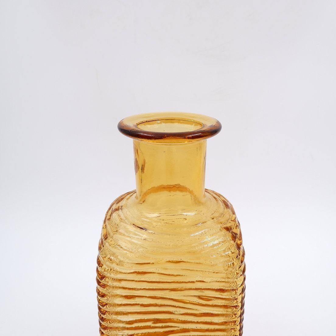 photo vinterior Vintage Amber Wavy Empoli Italian Glass Mcm Decanter Round Ball Stopper