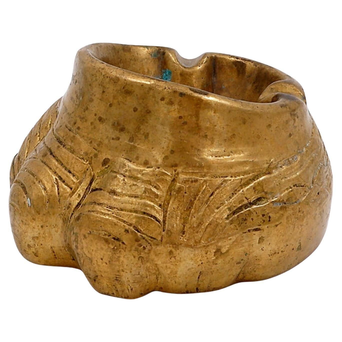 Gilded Bronze Elephant Foot Ashtray In Style Of Nucci Valsecchi, 1970s