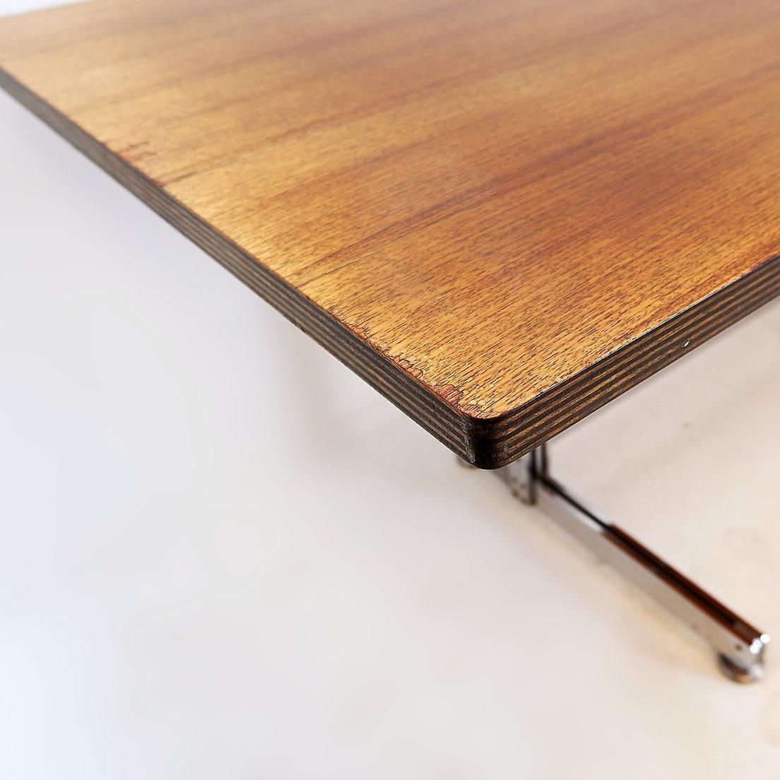 Jules Wabbes Cintree Desk, Laminated Wood & Chrome, Belgium, 1968 photo for sale