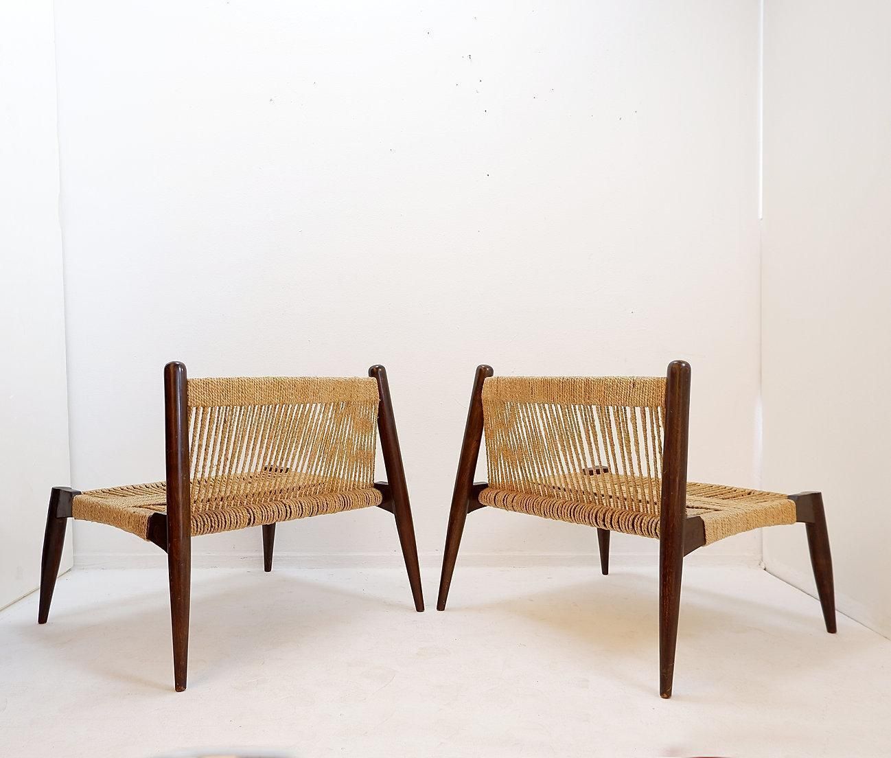 Pair Of Jute Rope Weave And Solid Wood Lounge Chairs photo vintage