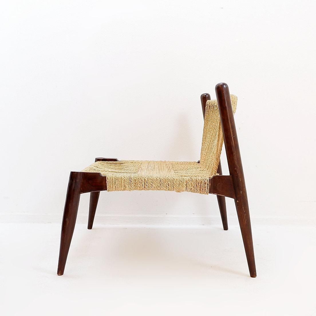 Furniture Pair Of Jute Rope Weave And Solid Wood Lounge Chairs photo
