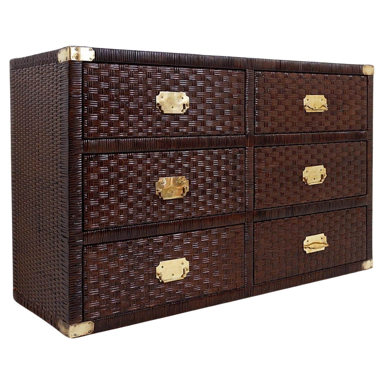 Vintage Coastal Woven Rattan Chest Of Drawers   20th