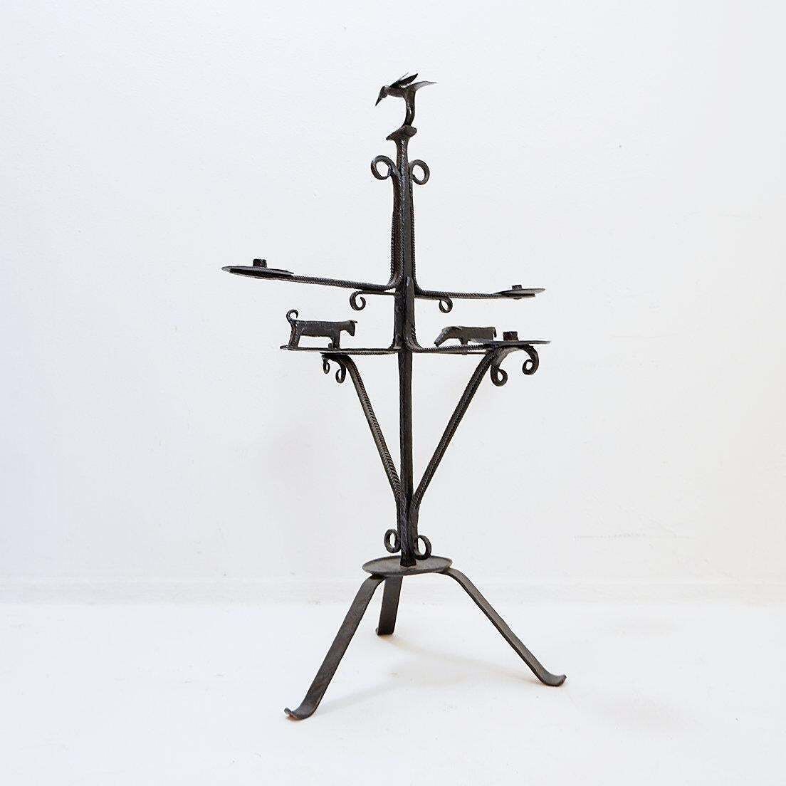 Wrought Iron Candle Holder In The "Atelier De Marolles" Style   France 20th photo 966.0