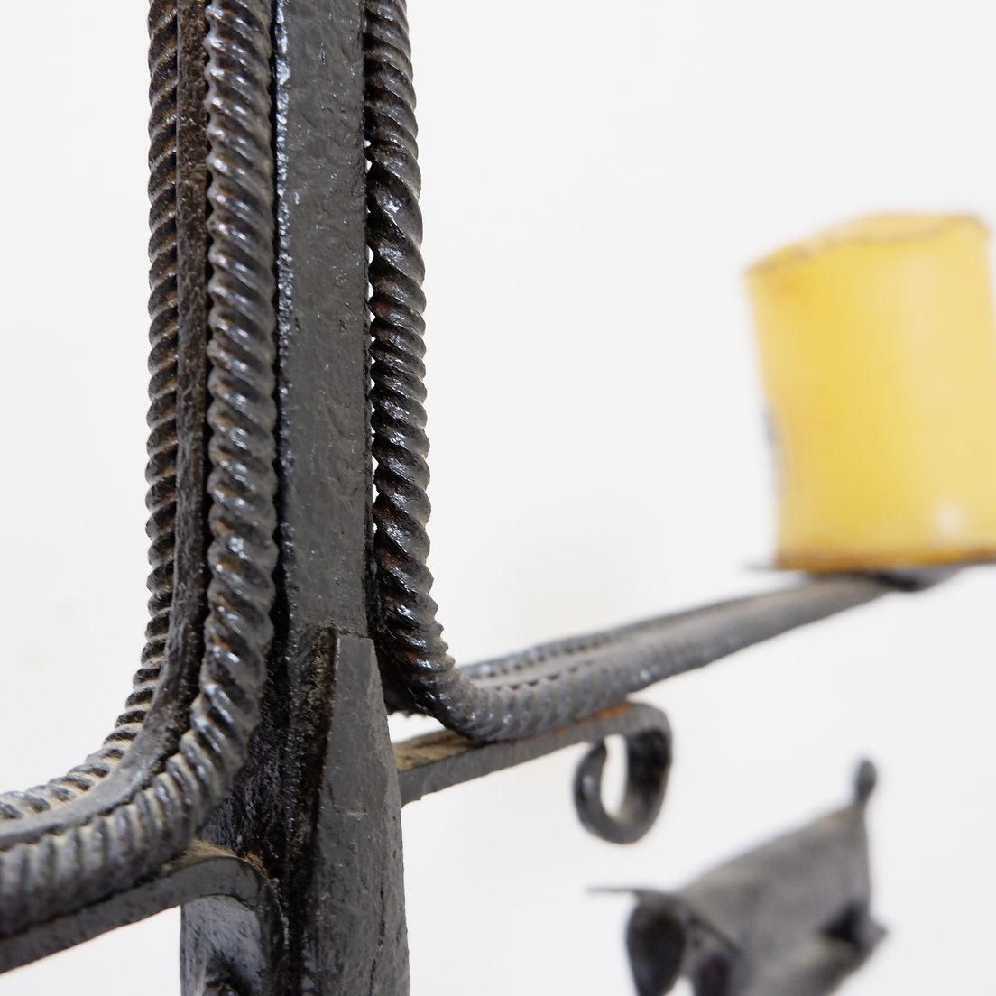 photo furniture Wrought Iron Candle Holder In The "Atelier De Marolles" Style   France 20th