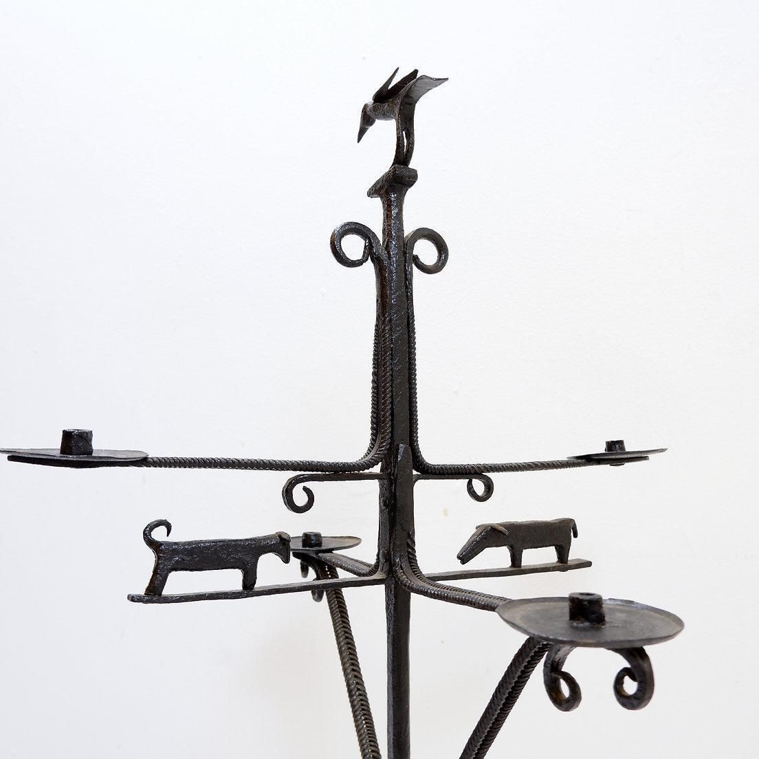 photo for sale Wrought Iron Candle Holder In The "Atelier De Marolles" Style   France 20th