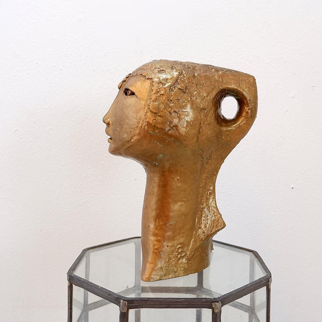 Art Gilded Terracotta Woman's Head Sculpture, 21st Century Tribal Art photo