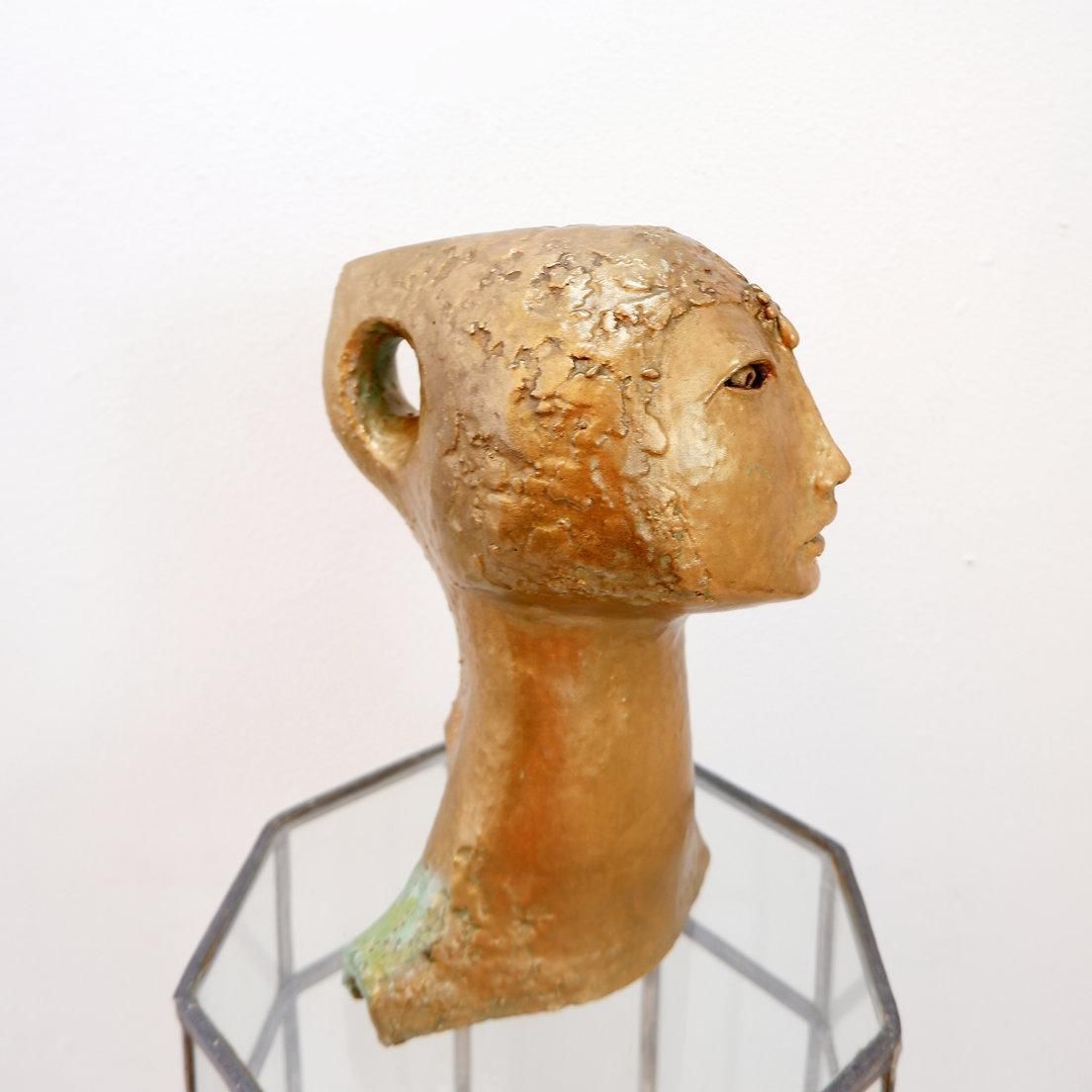 780.0 Gilded Terracotta Woman's Head Sculpture, 21st Century Tribal Art photo