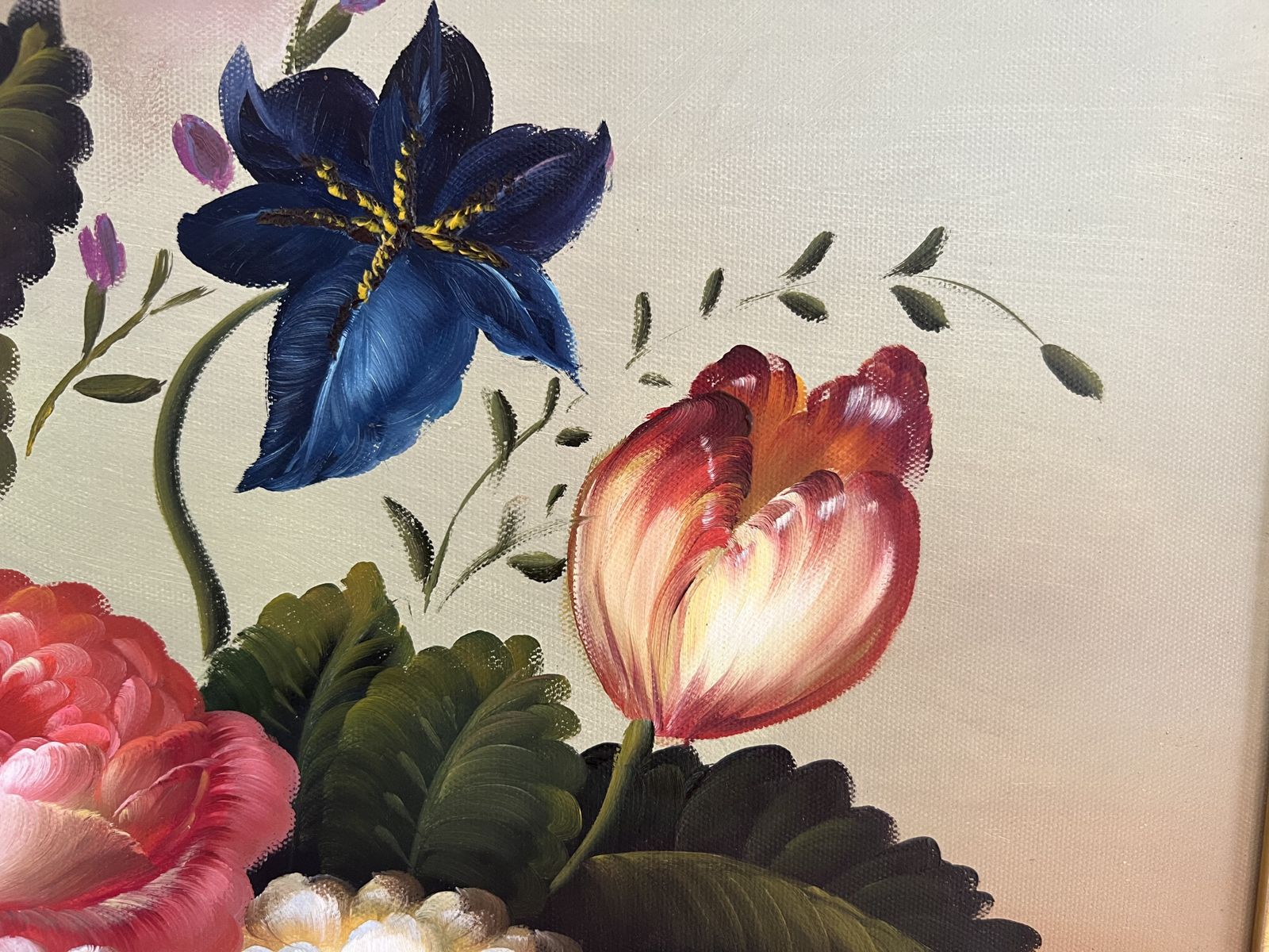 Vintage Mid Century Floral Still Life Oil Painting Signed | Large Gold Frame | Vibrant Bouquet Mcm Wall Art | photo vintage