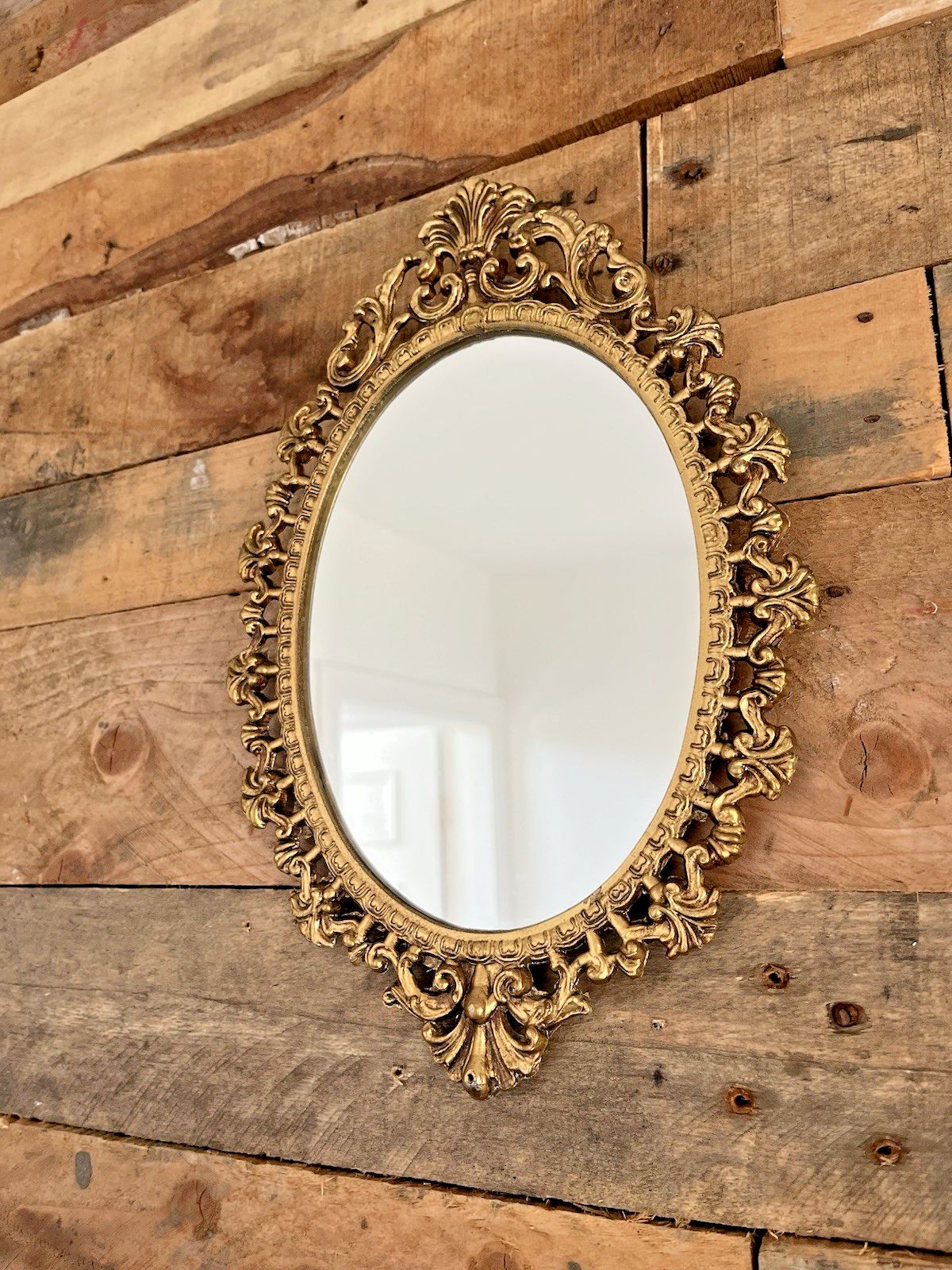 photo furniture Ornate Vintage Castcraft London Gilt Metal Gold Mirror Regency Rococo Baroque