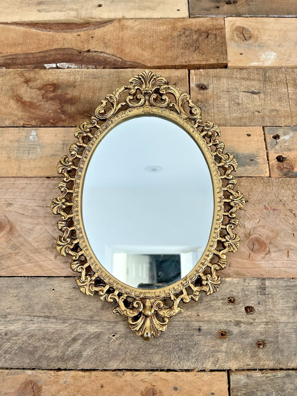 photo for sale Ornate Vintage Castcraft London Gilt Metal Gold Mirror Regency Rococo Baroque