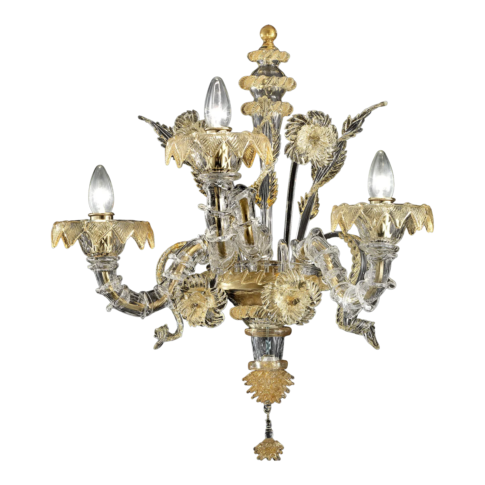 Luxury Italian "Ca' Rezzonico" With Gold Flowers And Leaves Murano Glass