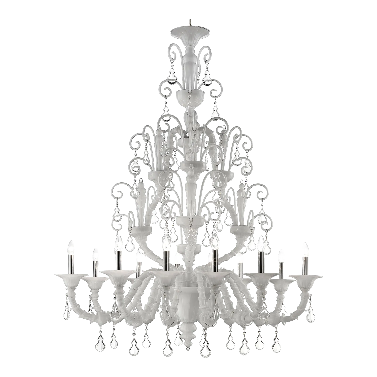 Imperial Venetian Modern White "Ca' Rezzonico" With Curls Murano Glass Chandelier .