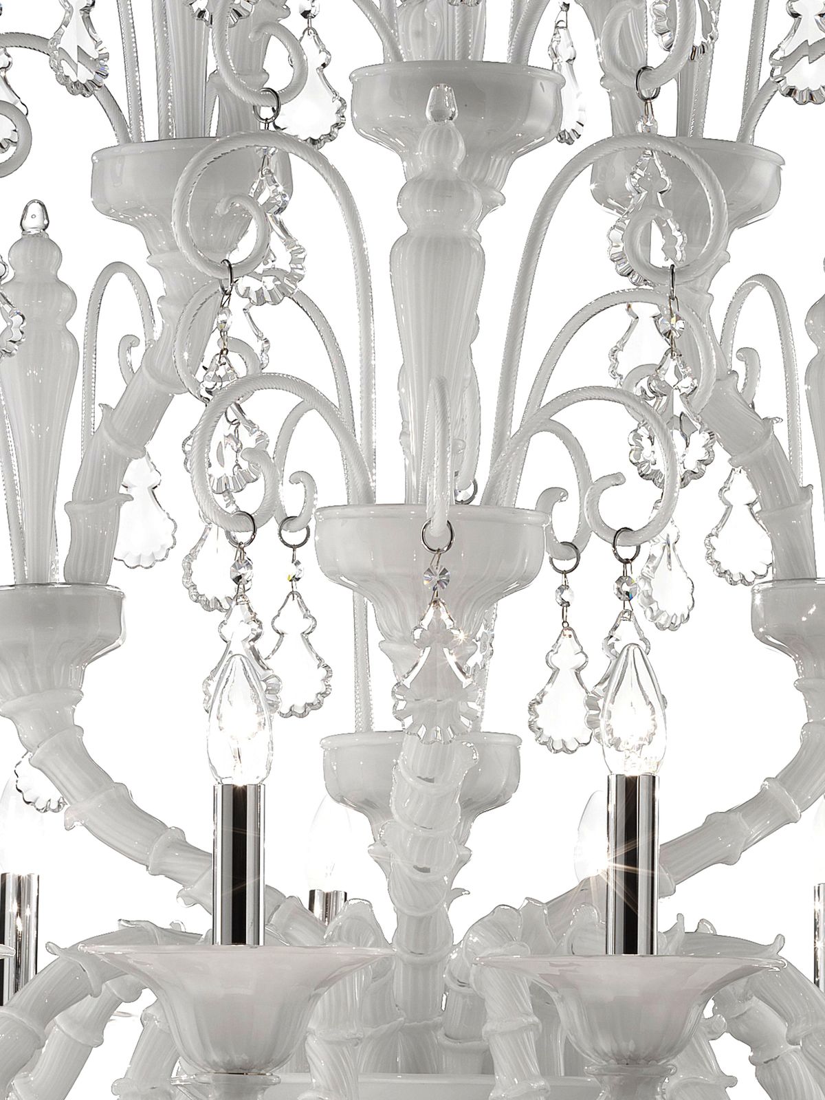 Imperial Venetian Modern White "Ca' Rezzonico" With Curls Murano Glass Chandelier . photo 33820.0