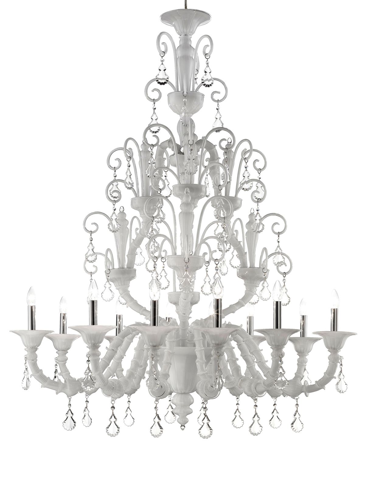 Imperial Venetian Modern White "Ca' Rezzonico" With Curls Murano Glass Chandelier . photo buy