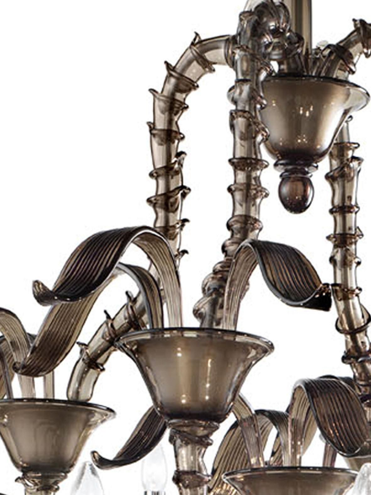 Stunning Modern Smoked Fumè “Ca’ Rezzonico” Murano Glass Chandelier . photo Lighting