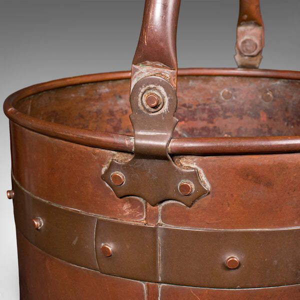 Antique Waste Paper Basket, English, Copper, Study, Office, Cornish, Edwardian photo buy