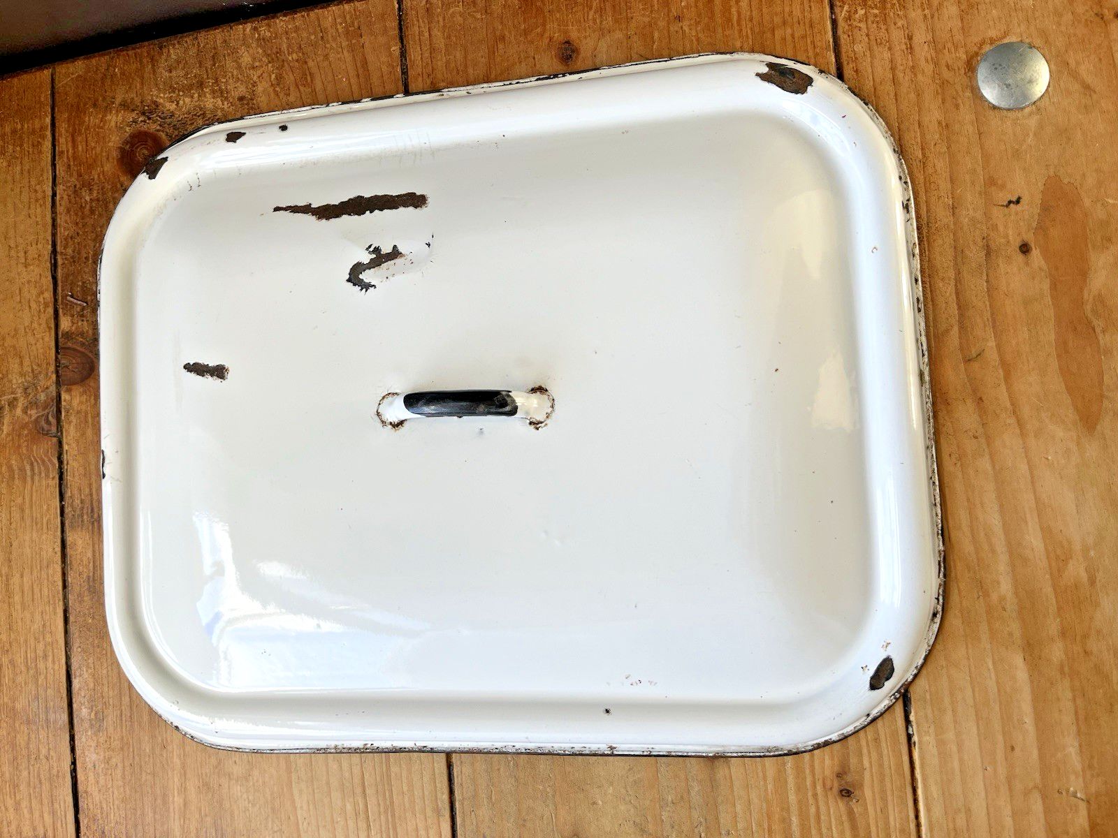 photo vinterior Large Antique Enamel Bread Bin Storage Container Bakery Vintage Kitchen Display