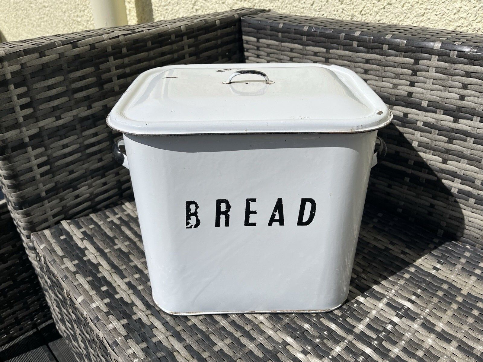 photo buy Large Antique Enamel Bread Bin Storage Container Bakery Vintage Kitchen Display